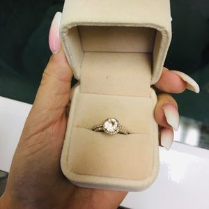 Morganite wedding ring with wedding band